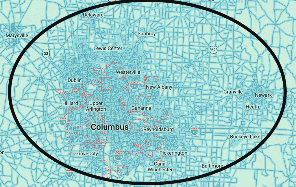 our service area bubble map